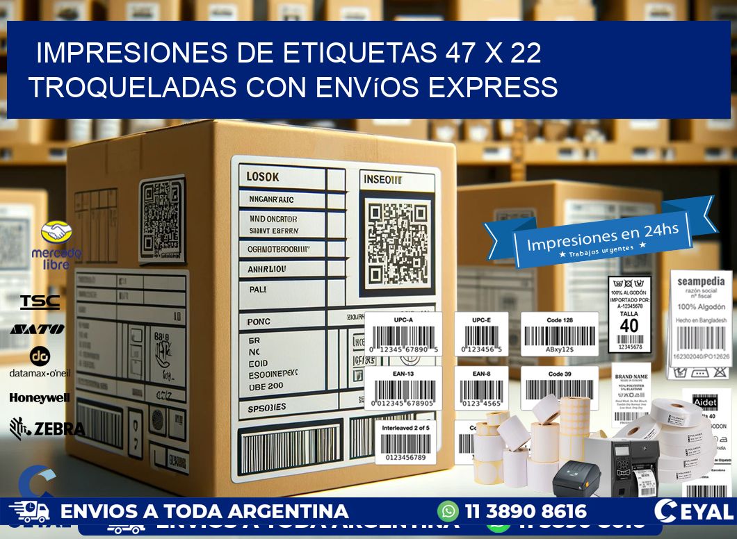 Impresiones de etiquetas 47 x 22 troqueladas con envíos express