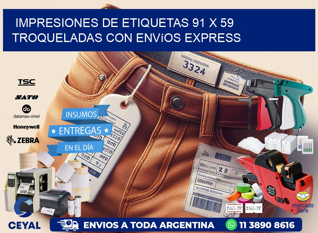 Impresiones de etiquetas 91 x 59 troqueladas con envíos express
