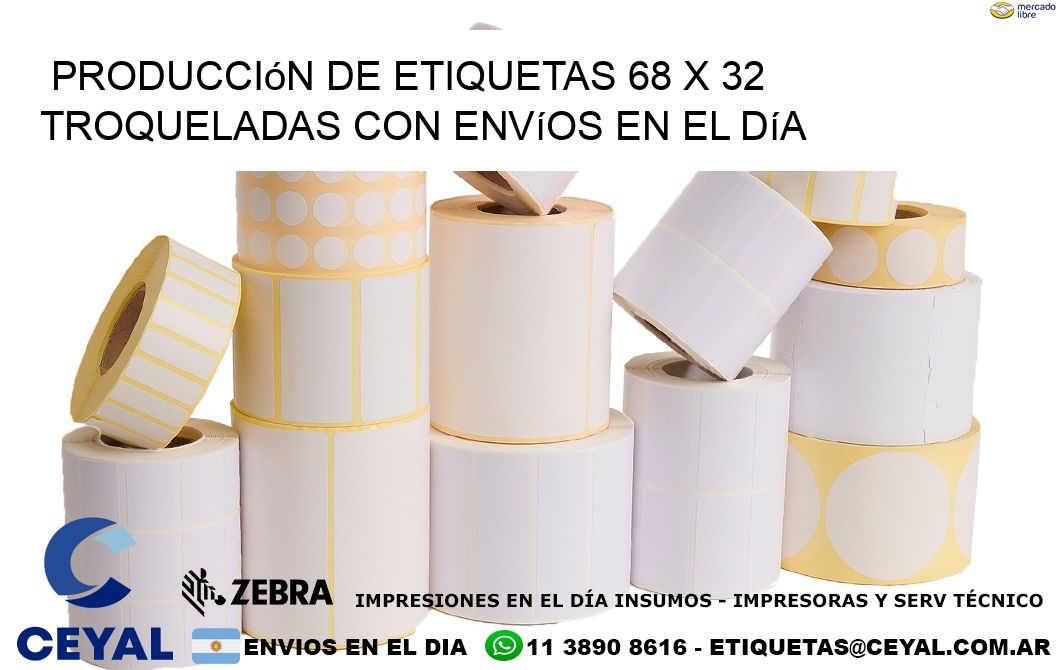 Producción de etiquetas 68 x 32 troqueladas con envíos en el día
