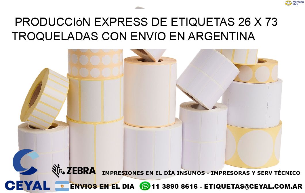 Producción express de etiquetas 26 x 73 troqueladas con envío en Argentina