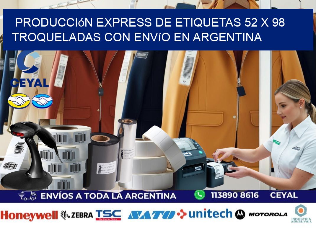Producción express de etiquetas 52 x 98 troqueladas con envío en Argentina