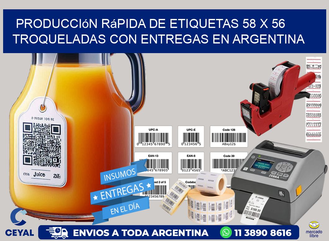 Producción rápida de etiquetas 58 x 56 troqueladas con entregas en Argentina