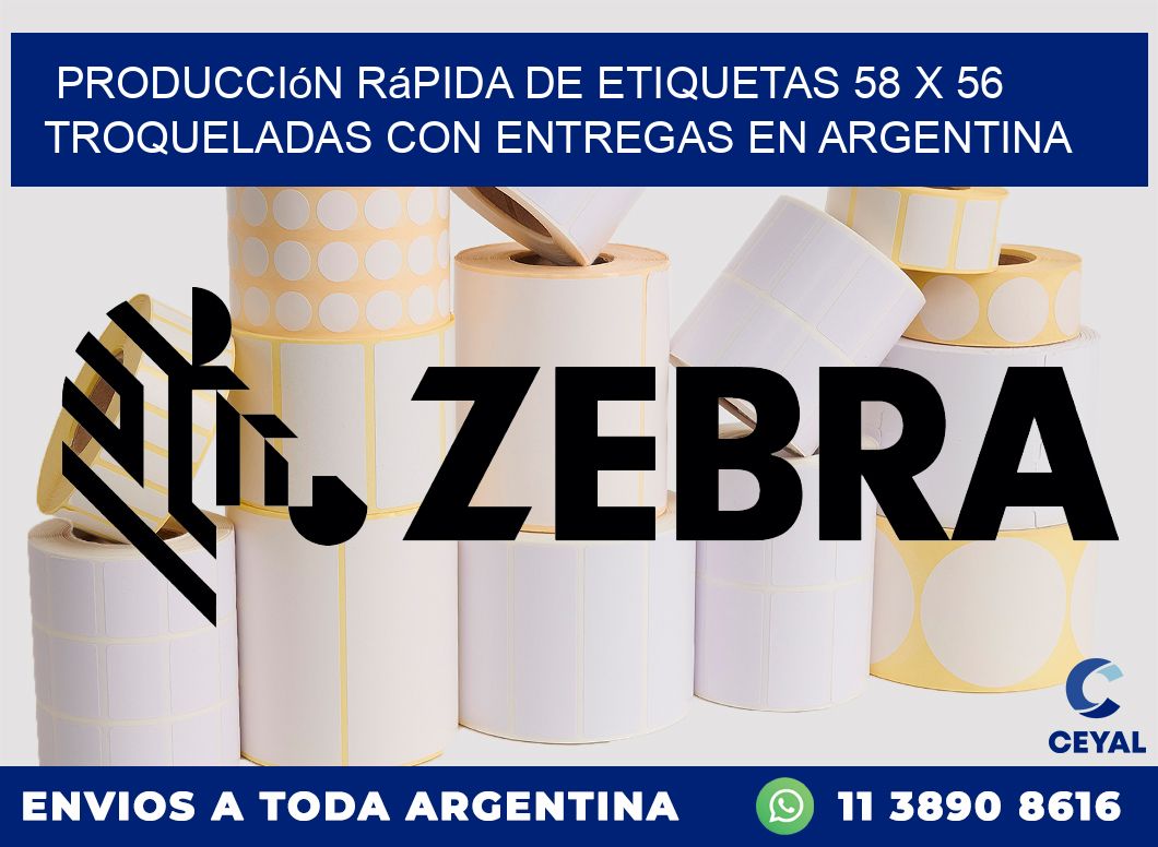 Producción rápida de etiquetas 58 x 56 troqueladas con entregas en Argentina