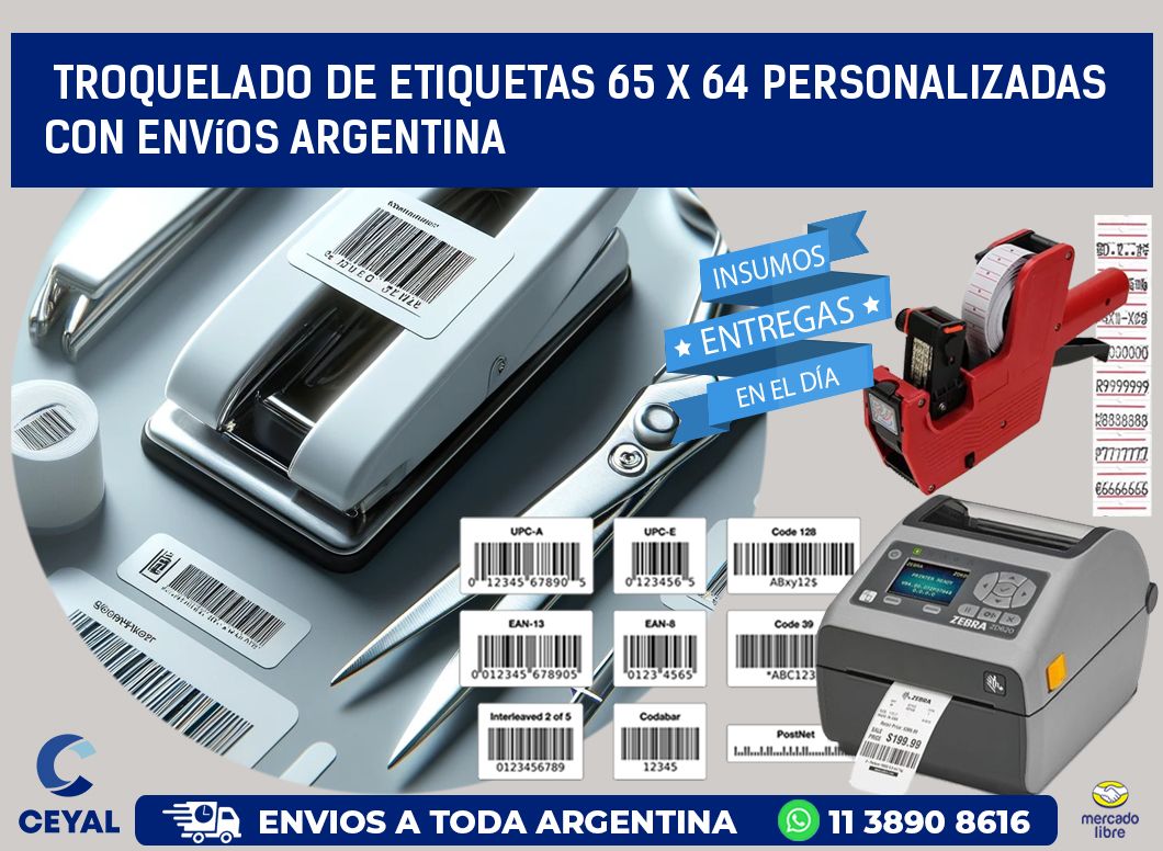 Troquelado de etiquetas 65 x 64 personalizadas con envíos Argentina