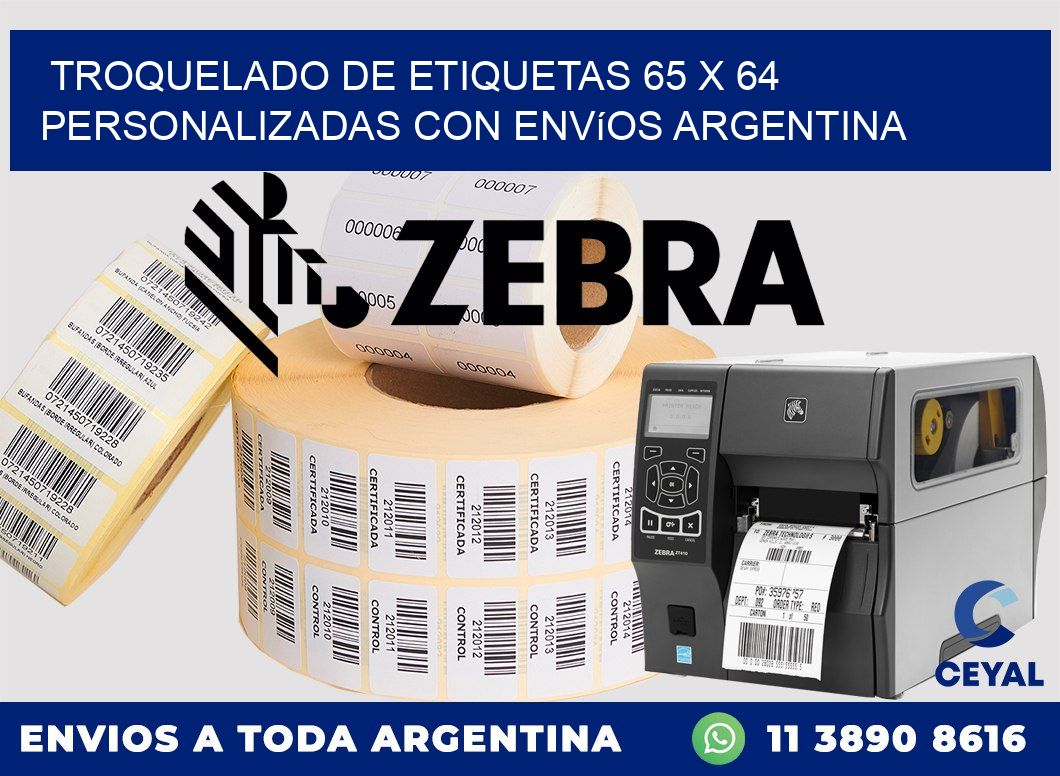 Troquelado de etiquetas 65 x 64 personalizadas con envíos Argentina