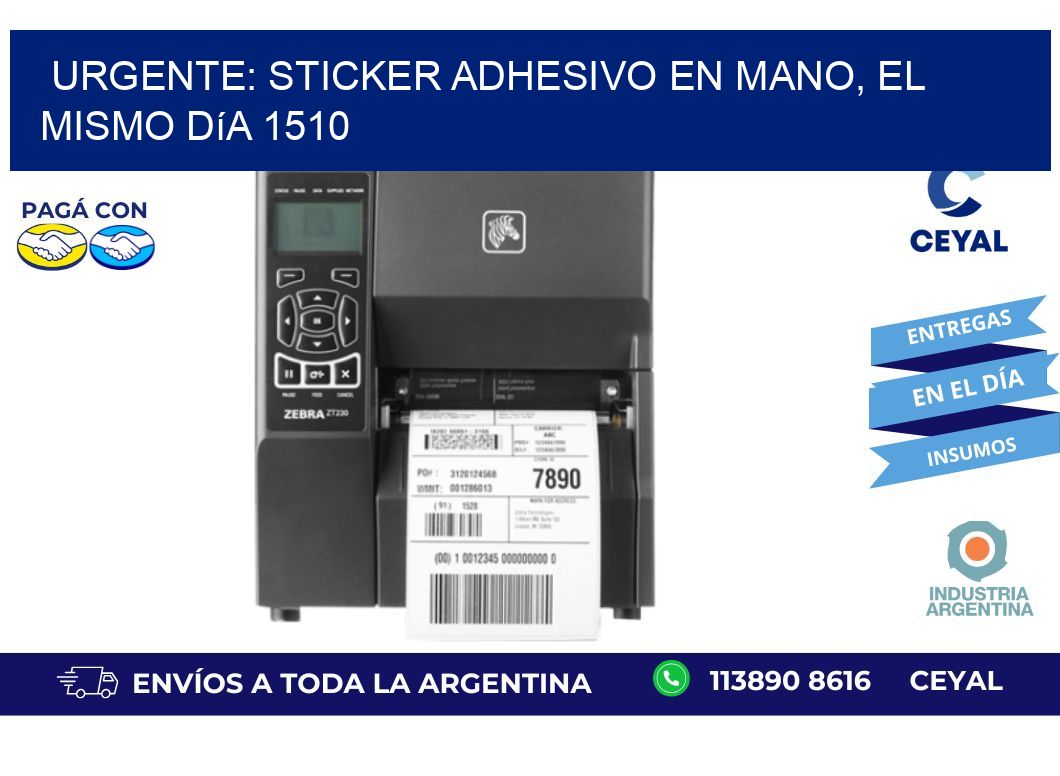 Urgente: Sticker adhesivo en Mano, el Mismo Día 1510