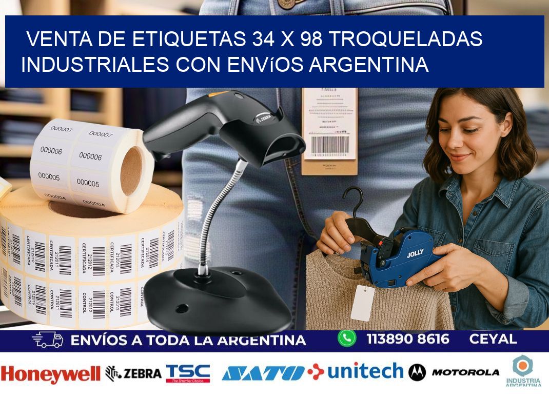 Venta de etiquetas 34 x 98 troqueladas industriales con envíos Argentina