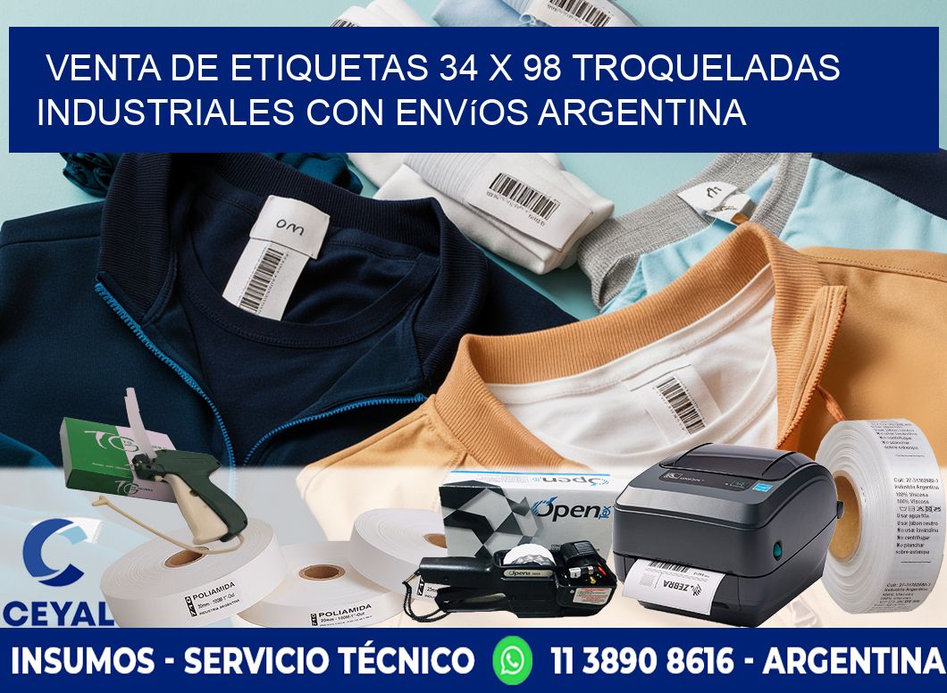 Venta de etiquetas 34 x 98 troqueladas industriales con envíos Argentina