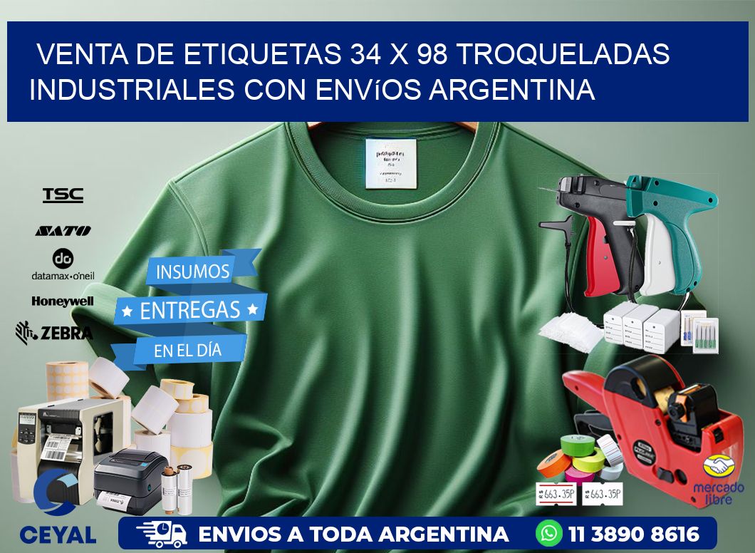Venta de etiquetas 34 x 98 troqueladas industriales con envíos Argentina
