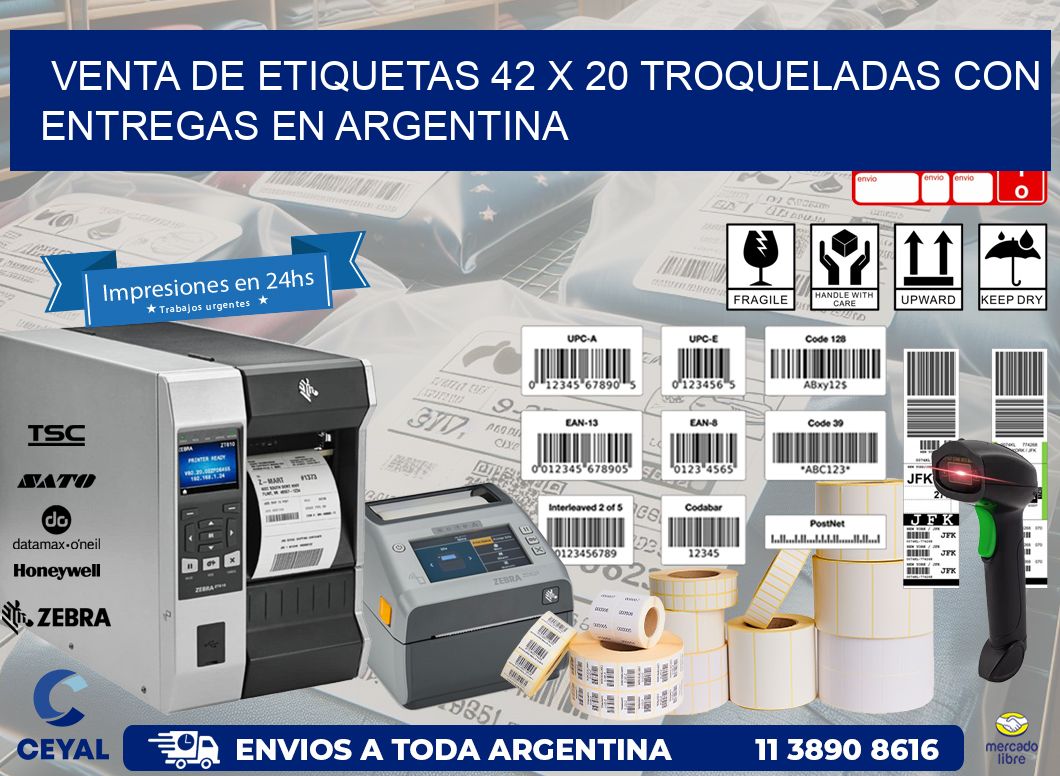 Venta de etiquetas 42 x 20 troqueladas con entregas en Argentina