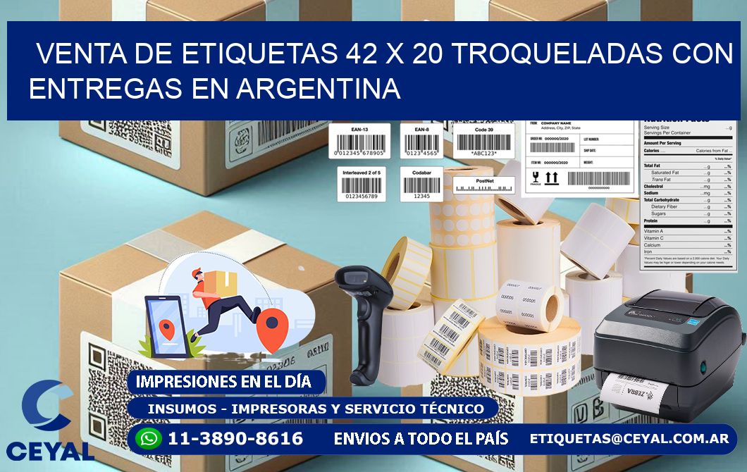 Venta de etiquetas 42 x 20 troqueladas con entregas en Argentina