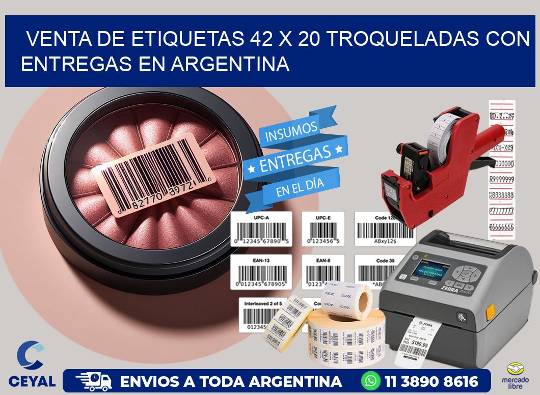Venta de etiquetas 42 x 20 troqueladas con entregas en Argentina