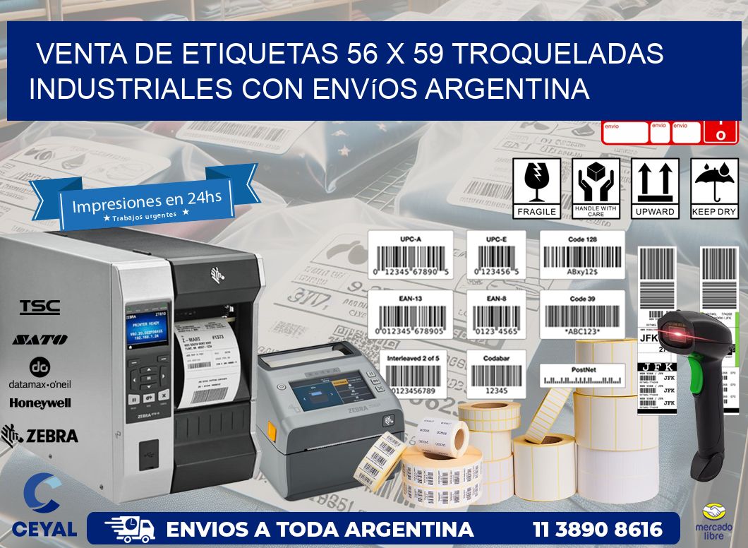 Venta de etiquetas 56 x 59 troqueladas industriales con envíos Argentina