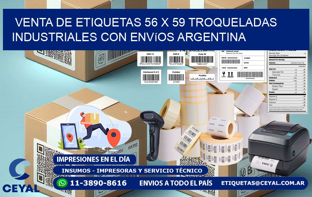 Venta de etiquetas 56 x 59 troqueladas industriales con envíos Argentina