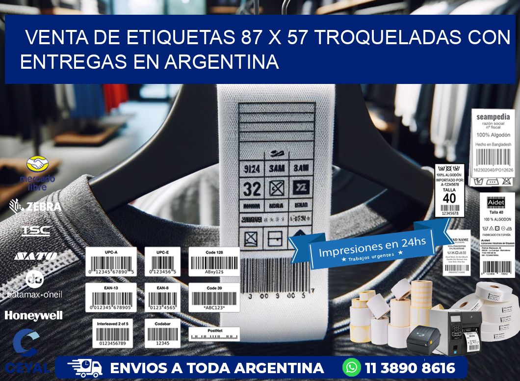 Venta de etiquetas 87 x 57 troqueladas con entregas en Argentina
