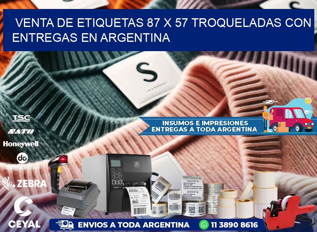 Venta de etiquetas 87 x 57 troqueladas con entregas en Argentina