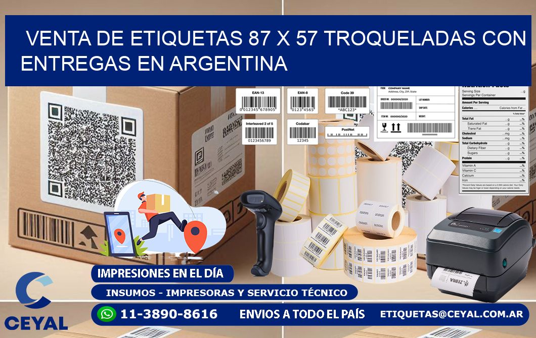 Venta de etiquetas 87 x 57 troqueladas con entregas en Argentina