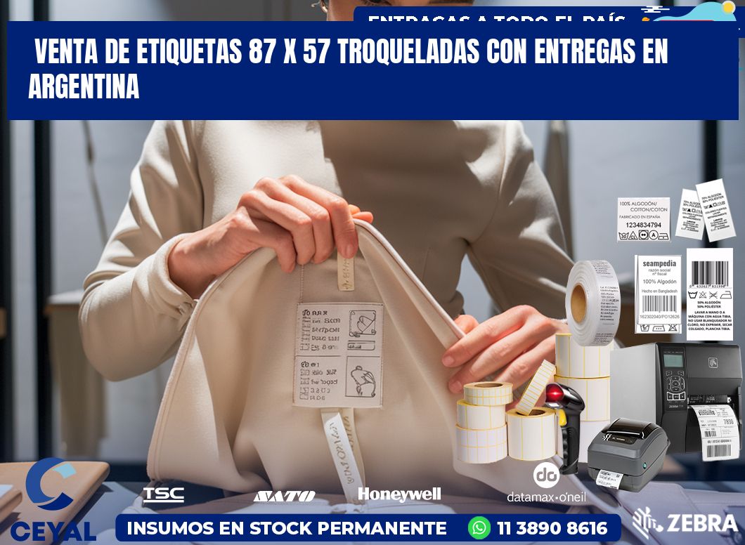 Venta de etiquetas 87 x 57 troqueladas con entregas en Argentina