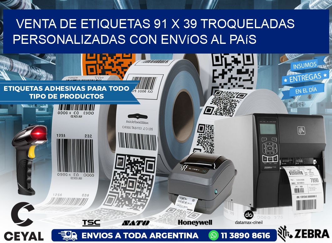 Venta de etiquetas 91 x 39 troqueladas personalizadas con envíos al país