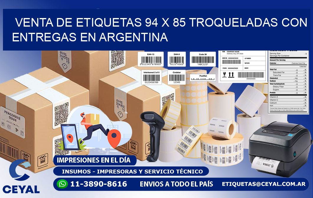 Venta de etiquetas 94 x 85 troqueladas con entregas en Argentina