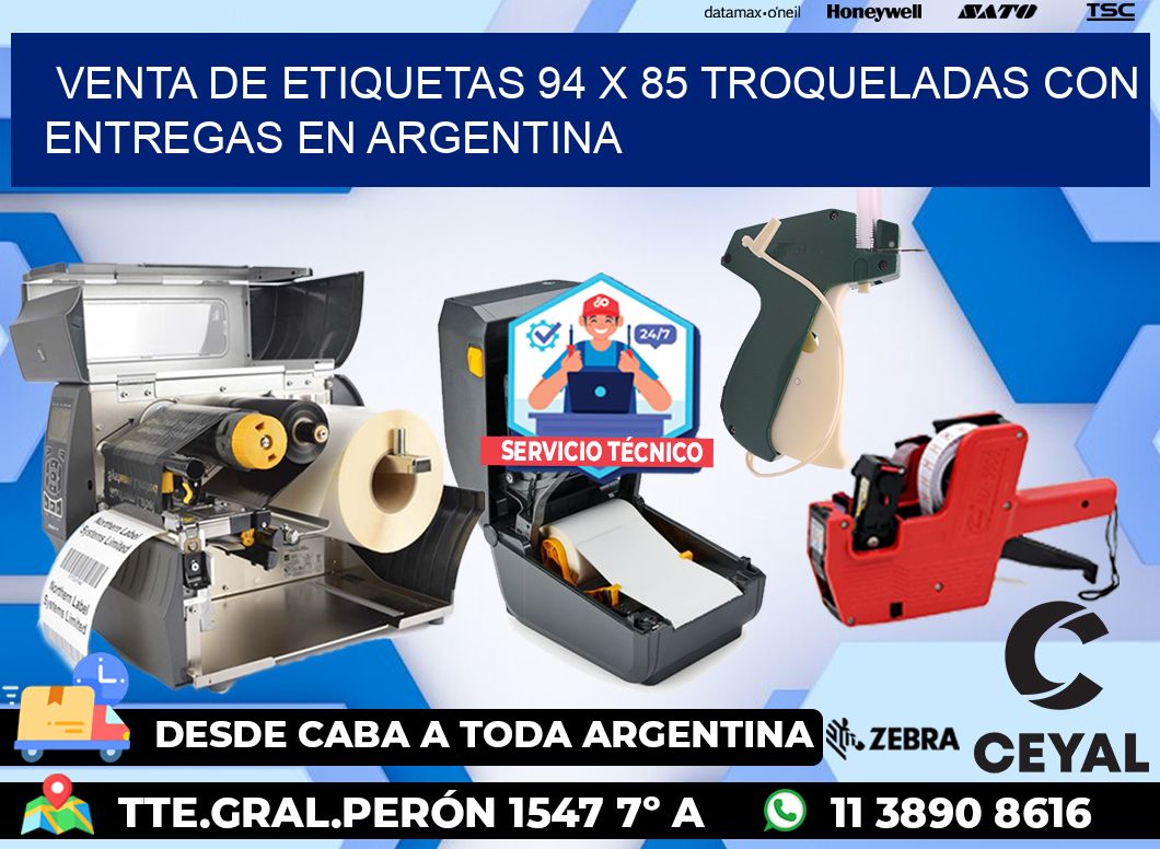 Venta de etiquetas 94 x 85 troqueladas con entregas en Argentina