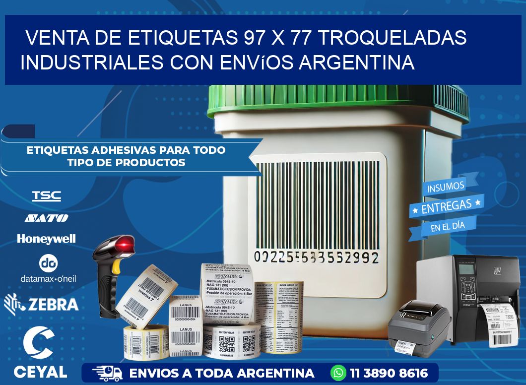 Venta de etiquetas 97 x 77 troqueladas industriales con envíos Argentina