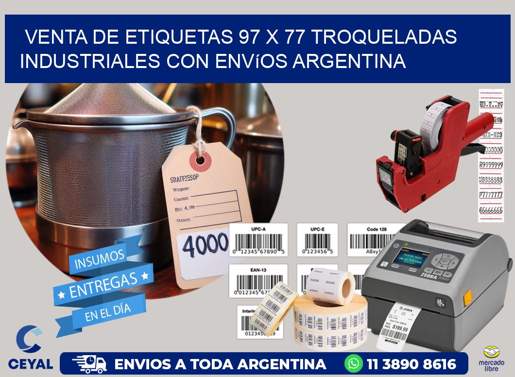 Venta de etiquetas 97 x 77 troqueladas industriales con envíos Argentina