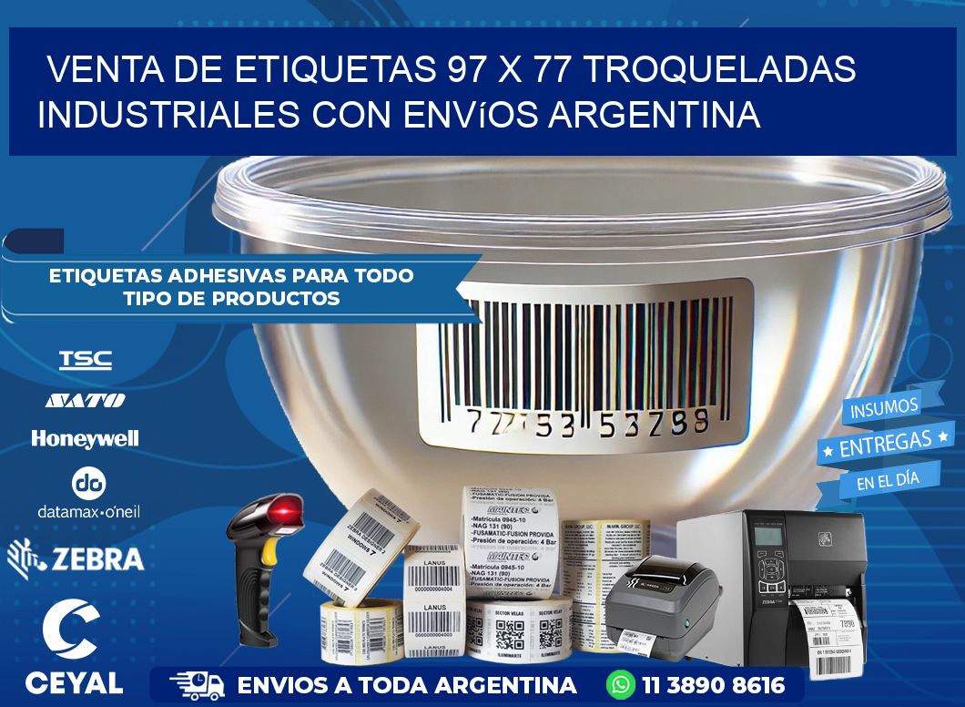 Venta de etiquetas 97 x 77 troqueladas industriales con envíos Argentina