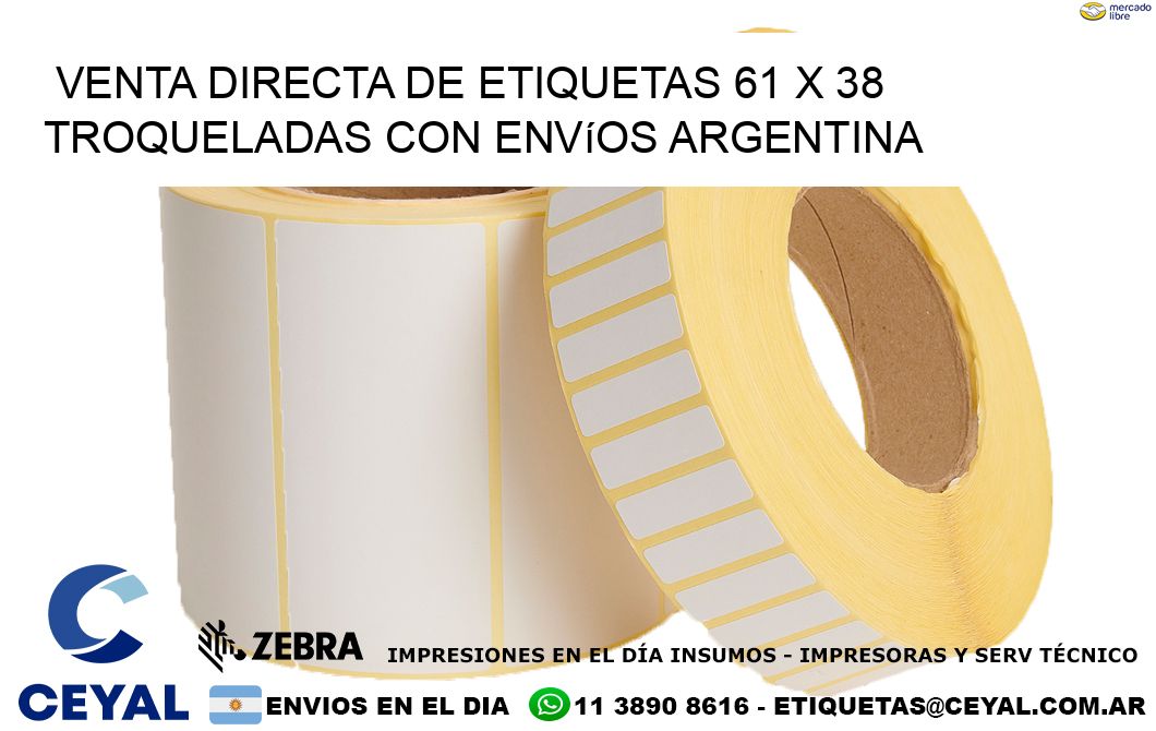 Venta directa de etiquetas 61 x 38 troqueladas con envíos Argentina