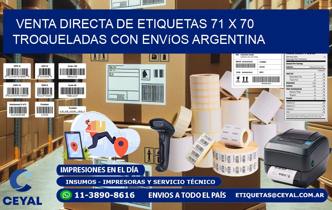 Venta directa de etiquetas 71 x 70 troqueladas con envíos Argentina