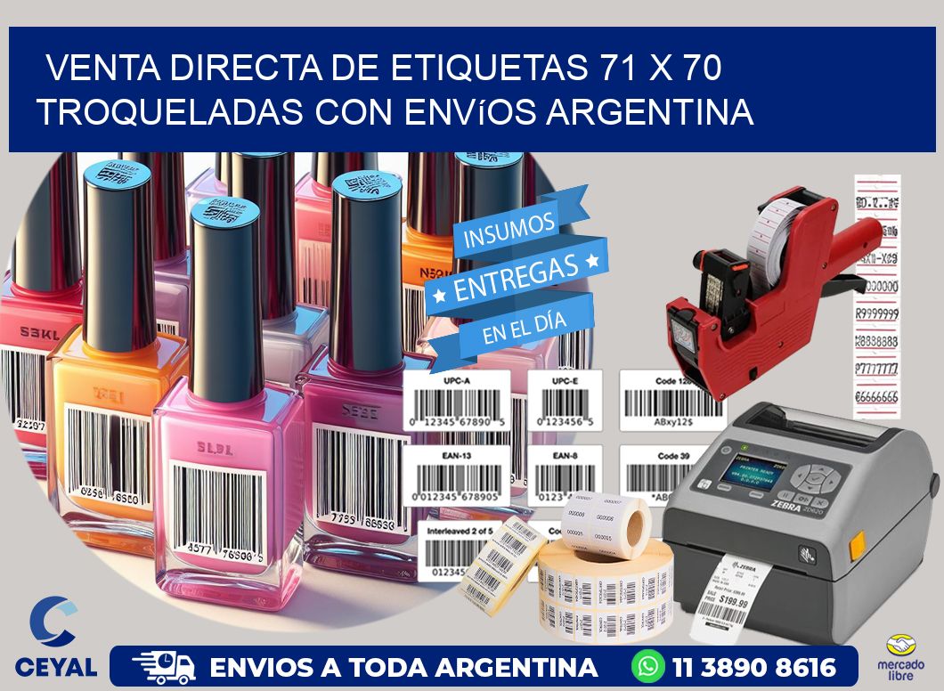 Venta directa de etiquetas 71 x 70 troqueladas con envíos Argentina
