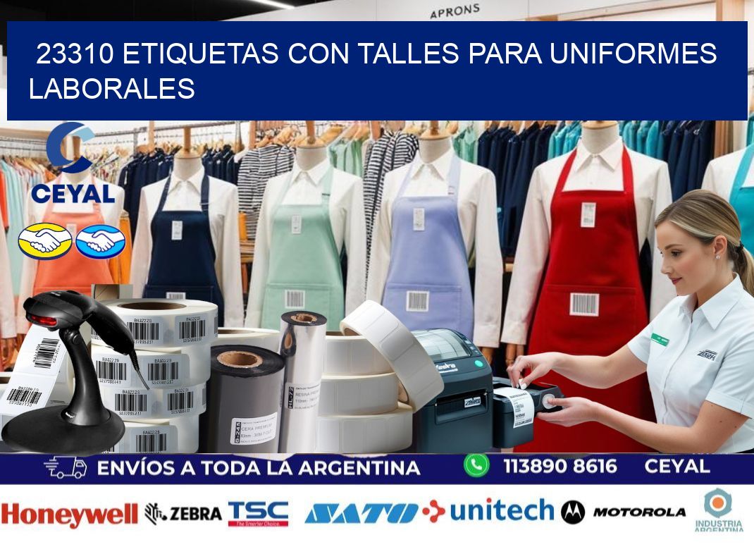23310 etiquetas con talles para uniformes laborales