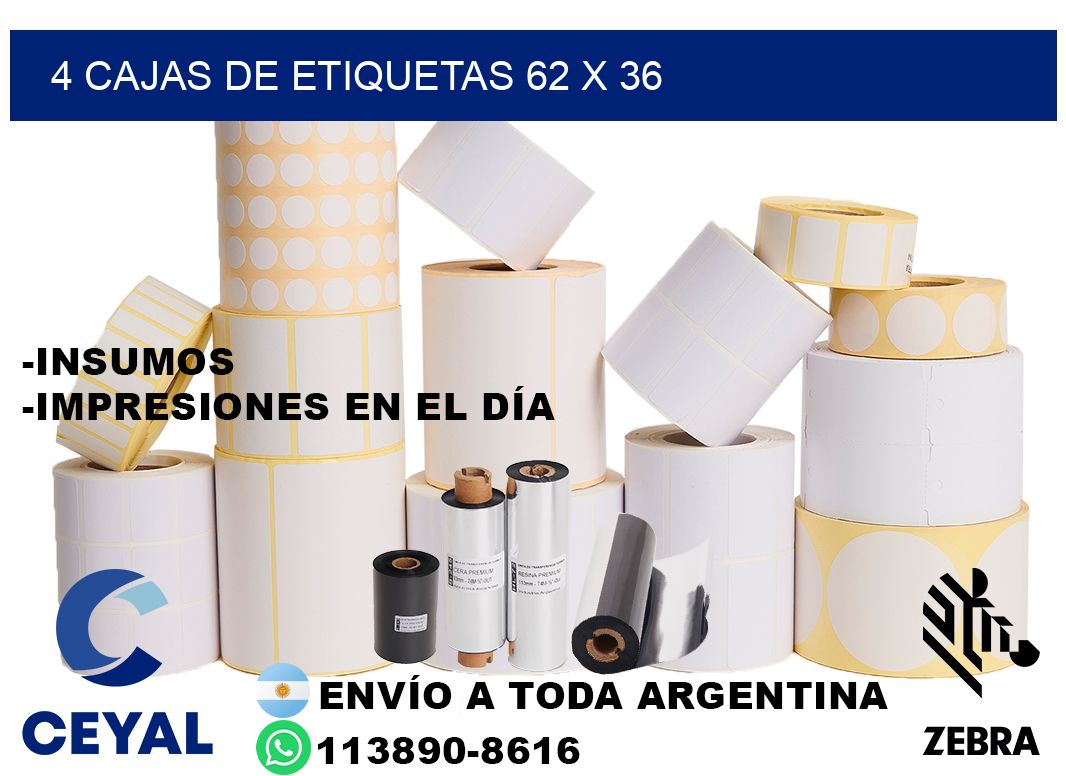4 cajas de etiquetas 62 x 36