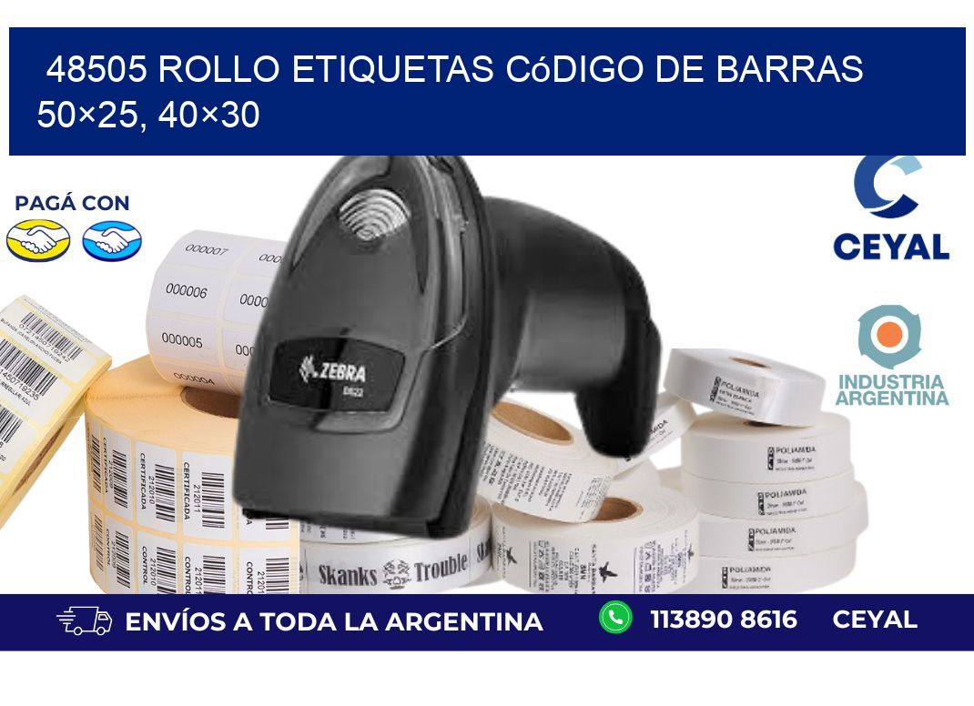 48505 rollo etiquetas código de barras 50×25, 40×30