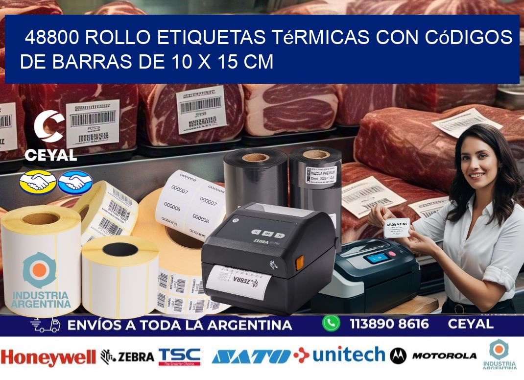 48800 Rollo etiquetas térmicas con Códigos de Barras de 10 x 15 cm