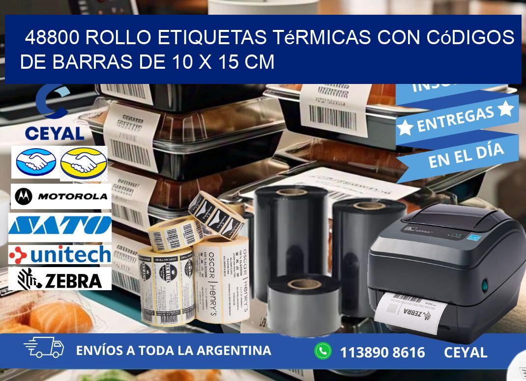 48800 Rollo etiquetas térmicas con Códigos de Barras de 10 x 15 cm