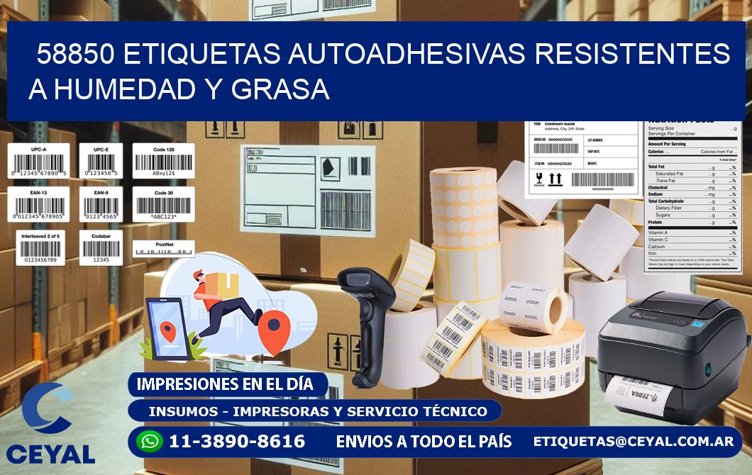 58850 etiquetas autoadhesivas resistentes a humedad y grasa