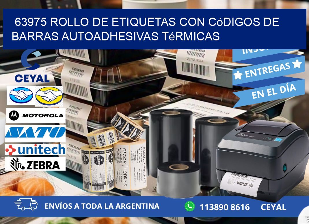 63975 Rollo de etiquetas con códigos de barras autoadhesivas térmicas