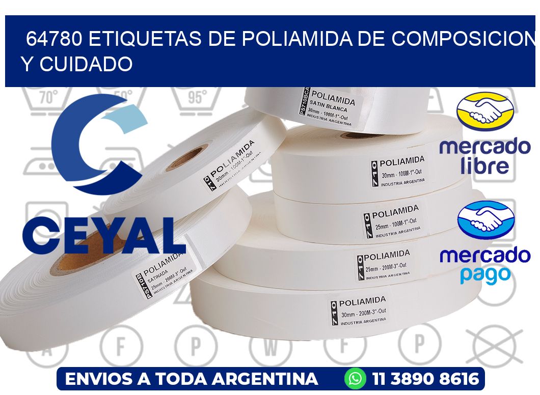 64780 etiquetas de poliamida de composicion y cuidado