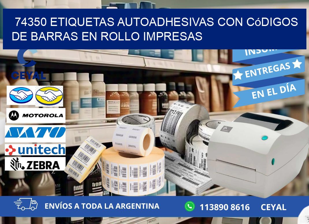 74350 Etiquetas autoadhesivas con códigos de barras en rollo impresas