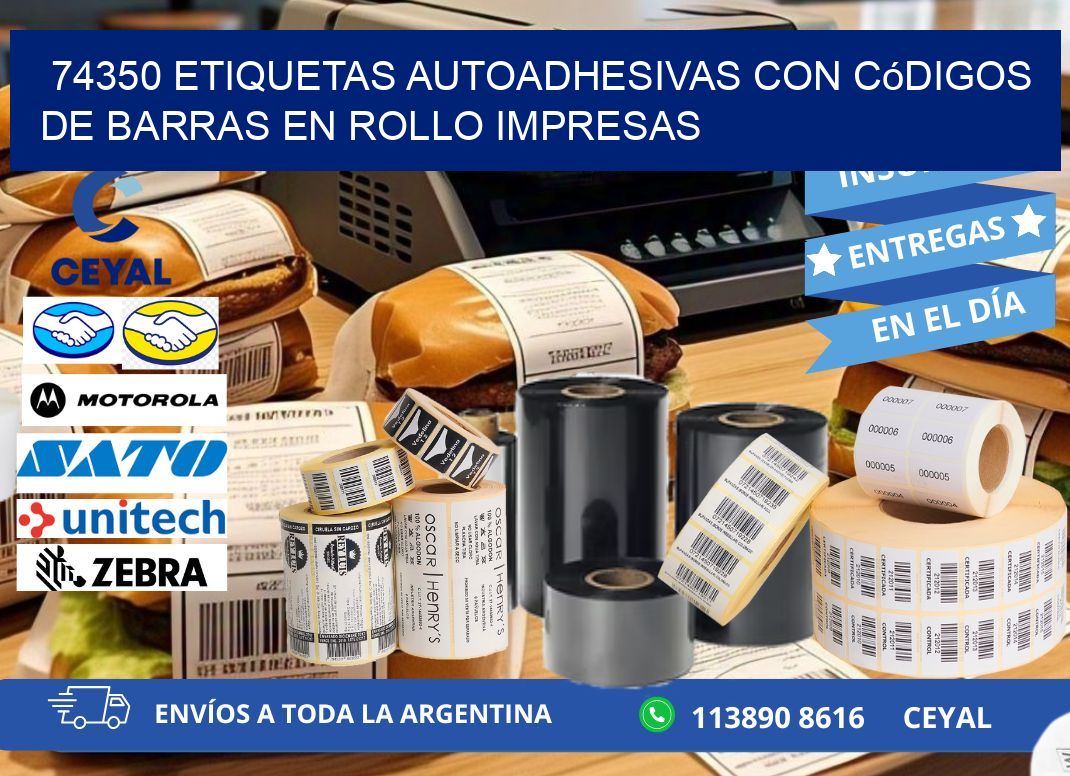 74350 Etiquetas autoadhesivas con códigos de barras en rollo impresas