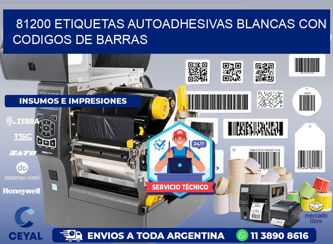 81200 etiquetas autoadhesivas blancas con codigos de barras