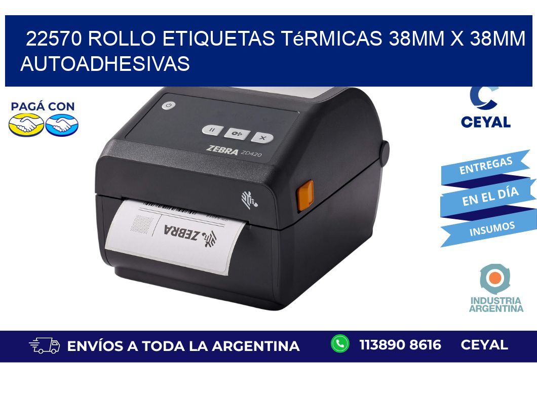 22570 Rollo Etiquetas Térmicas 38mm X 38mm Autoadhesivas