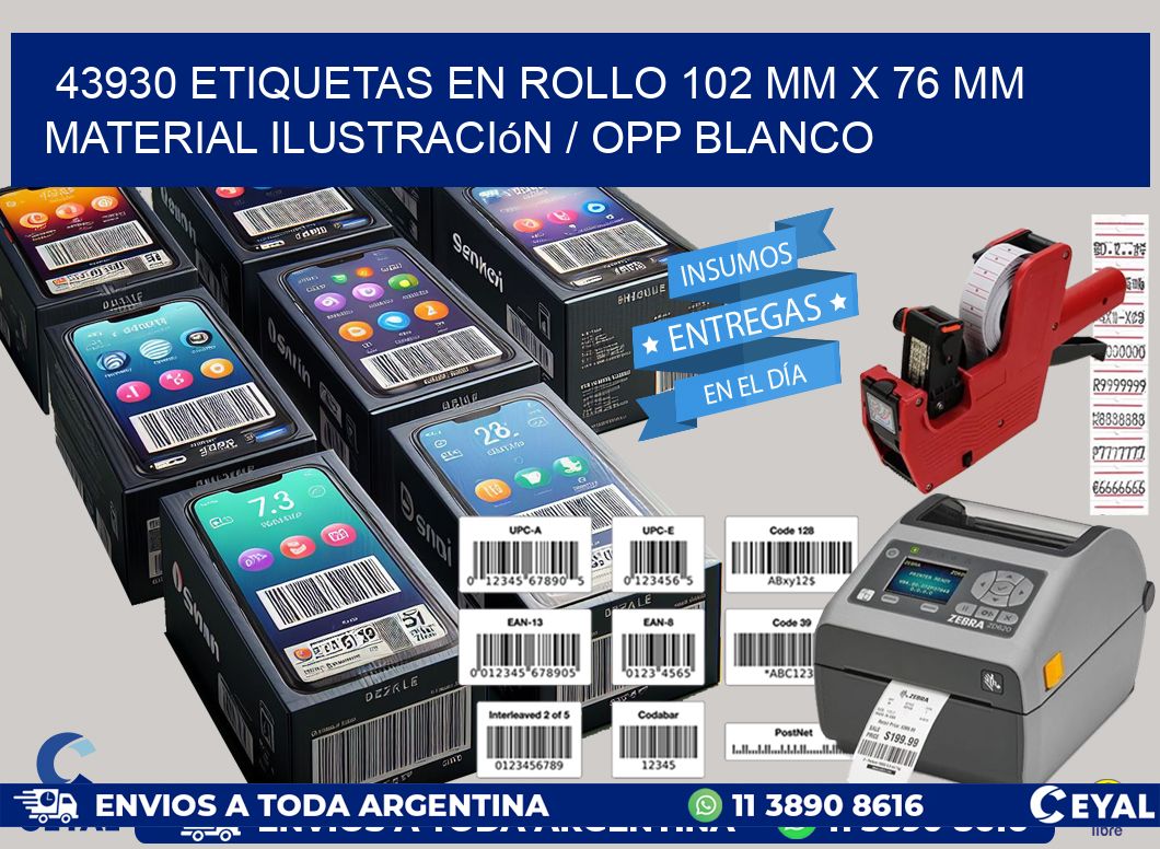 43930 Etiquetas en rollo 102 mm x 76 mm material Ilustración / OPP Blanco