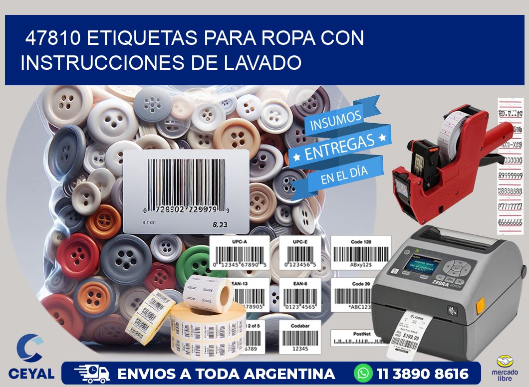 47810 etiquetas para ropa con instrucciones de lavado
