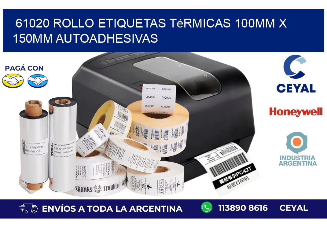 61020 Rollo Etiquetas Térmicas 100mm X 150mm Autoadhesivas
