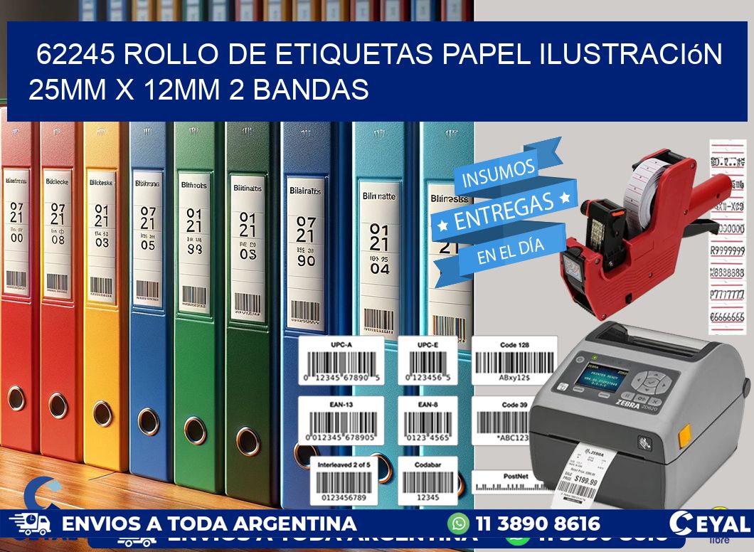 62245 Rollo de Etiquetas Papel Ilustración 25mm x 12mm 2 Bandas