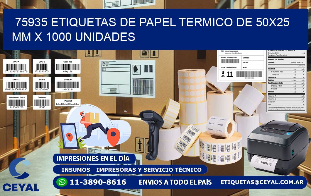 75935 Etiquetas De Papel Termico De 50x25 Mm X 1000 Unidades
