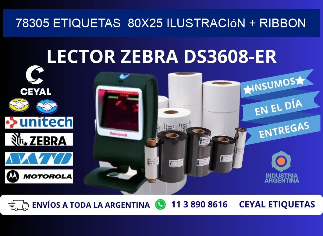78305 etiquetas 80x25 ilustración + ribbon