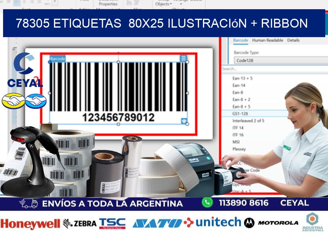 78305 etiquetas 80x25 ilustración + ribbon